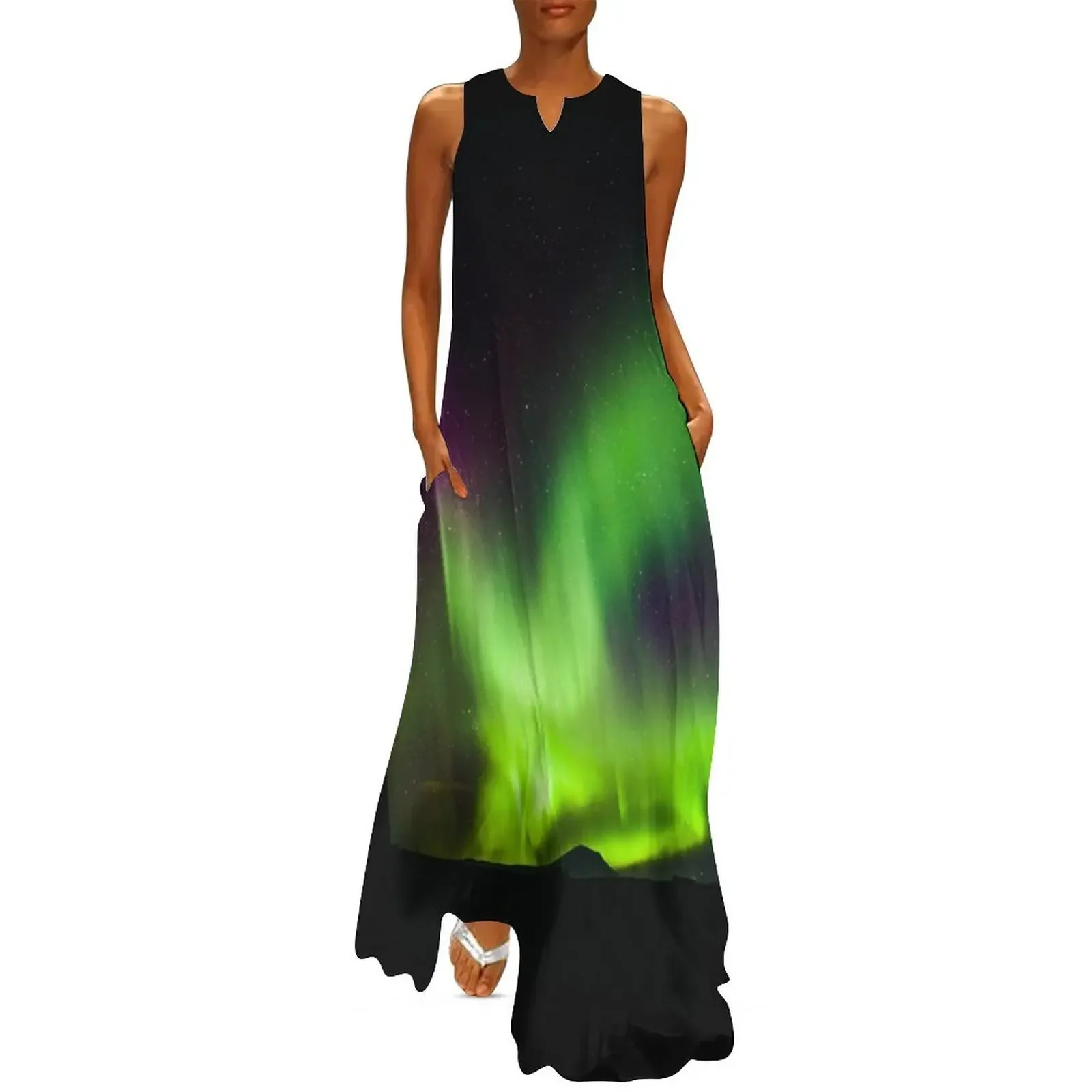Winter Clothing Alaska - Northern Lights, viola e verde, cielo